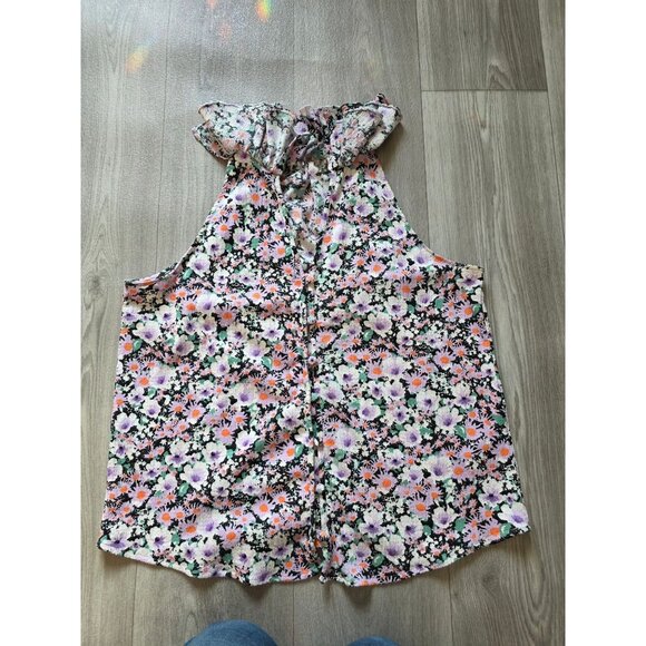 Anthropologie Floral Button-Front Sleeveless Top With Ruffle Collar L - Picture 3 of 8